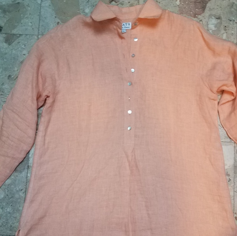 French Linen Cottage Core Market shirt dress Coral Relax Fit 34in Long  Large